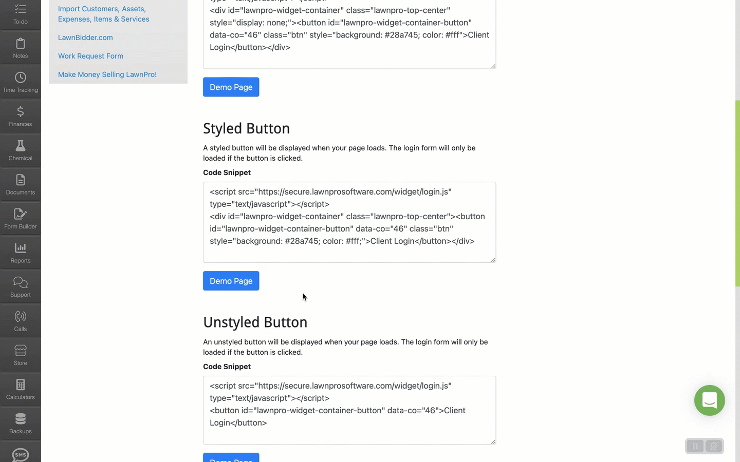 Client Login Widget LawnPro Software Help