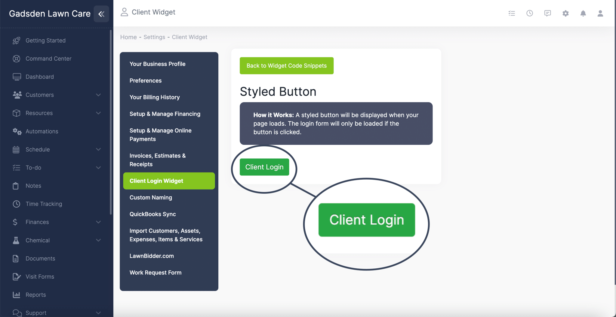 Client Login Widget LawnPro Software Help
