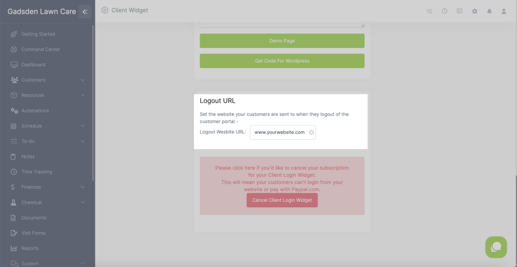 Client Login Widget LawnPro Software Help