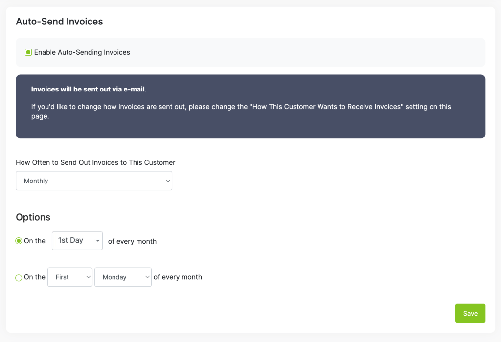 Automatically send customer invoices.