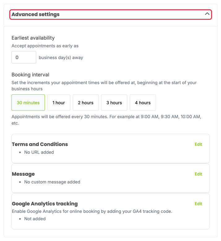 Online Booking: booking advanced