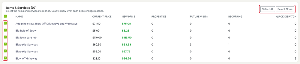 Bulk Price Update for Items & Services: bulk price all items