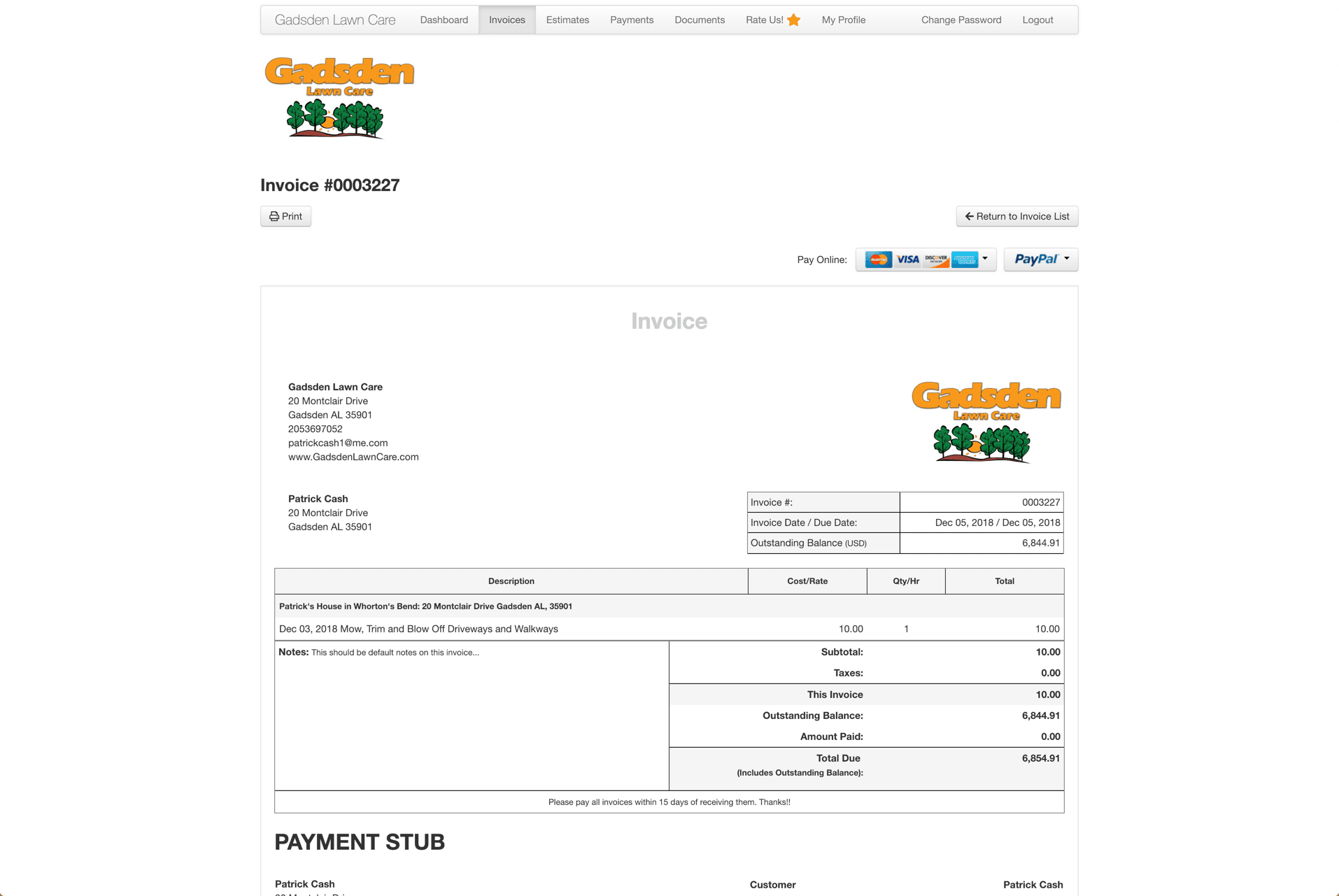 CLient portal for paying invoices and requesting work.