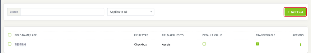 Custom Fields: custom fields list new