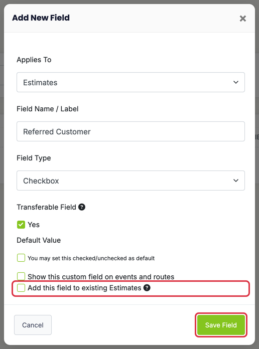 Custom Fields: custom fields modal save