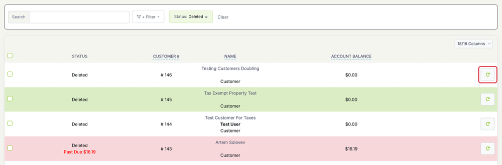 Delete or Restore a Customer: customers list deleted restore