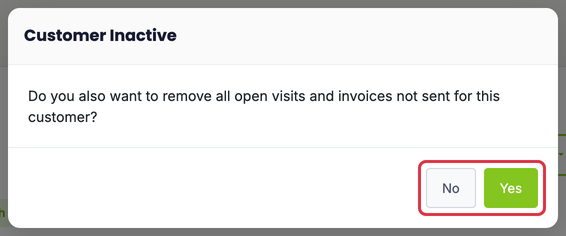 Change Customer Status: customers status inactive popup