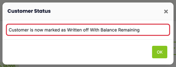 Write Off Customer With Balance Remaining: customers writeoff success