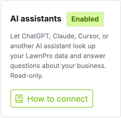 The AI assistants tile on Settings, Integrations and API