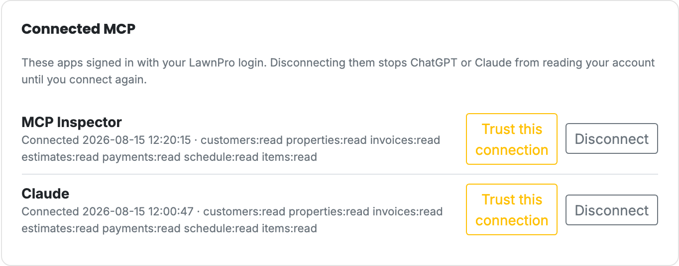 Connected MCP with Trust this connection