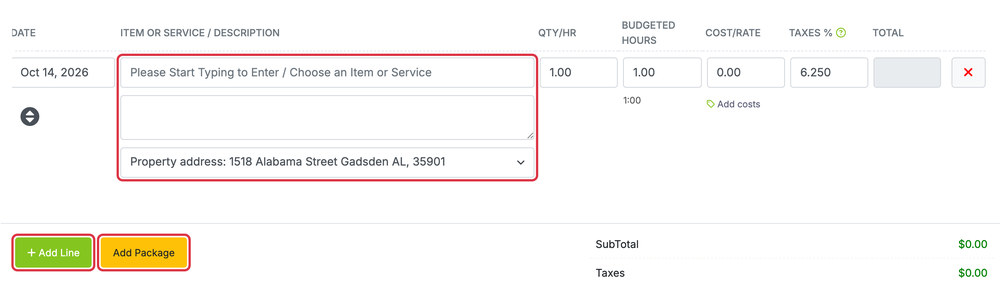 Creating an Invoice: create line items