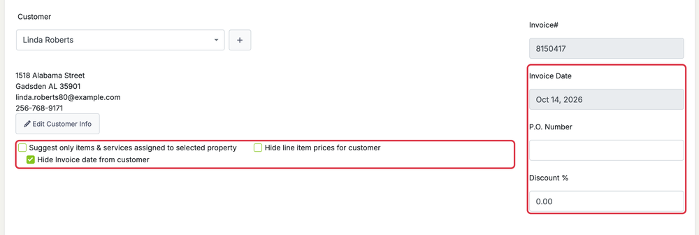 Creating an Invoice: create options