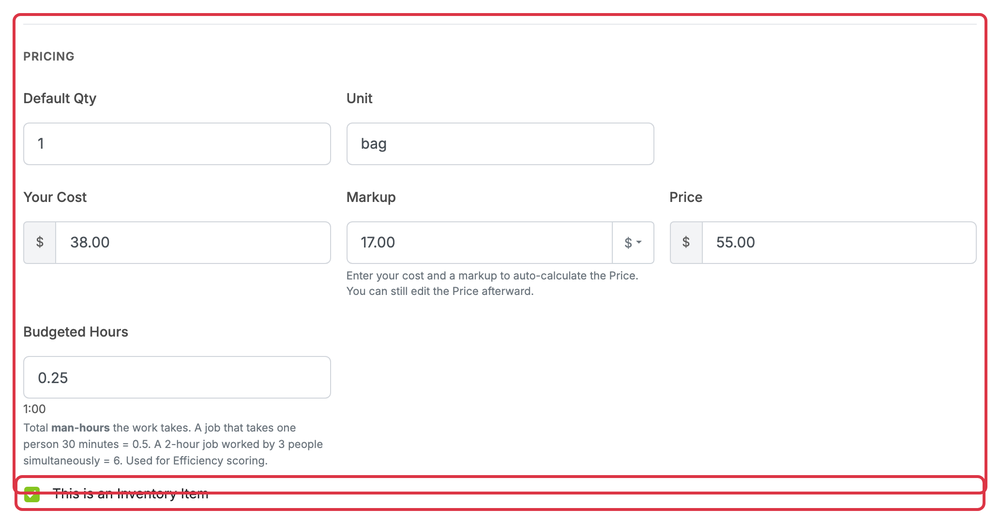 Add or Edit an Item or Service: items add pricing