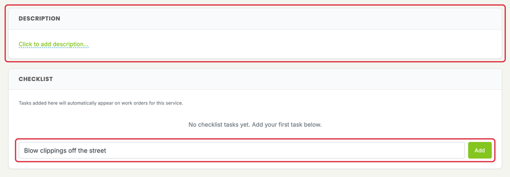 Add or Edit an Item or Service: items edit description checklist
