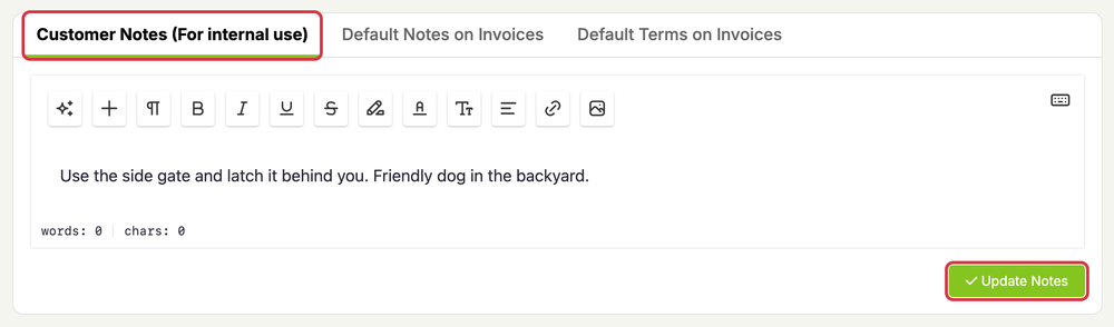 Add a Note to a Customer Profile: notes customer add