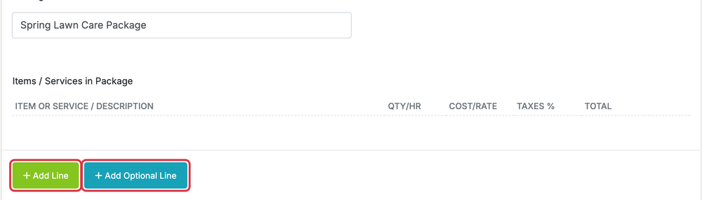 Packages of Items and Services: packages form lines