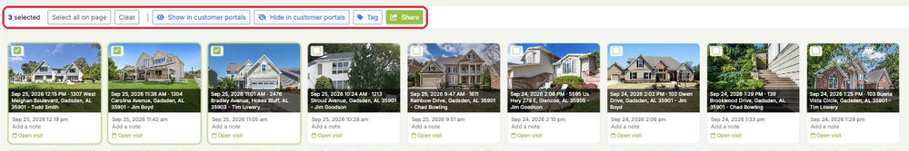 Selection bar with Show, Hide, Tag and Share buttons after selecting three photos