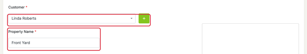 Add a Property for a Customer: properties add form