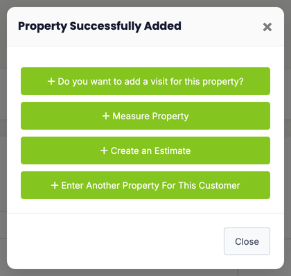 Add a Property for a Customer: properties add saved popup