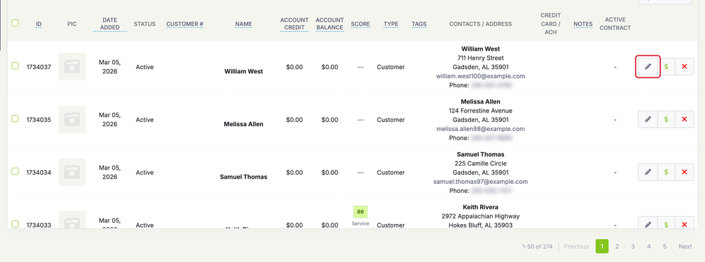 Add a Property for a Customer: properties customers list edit