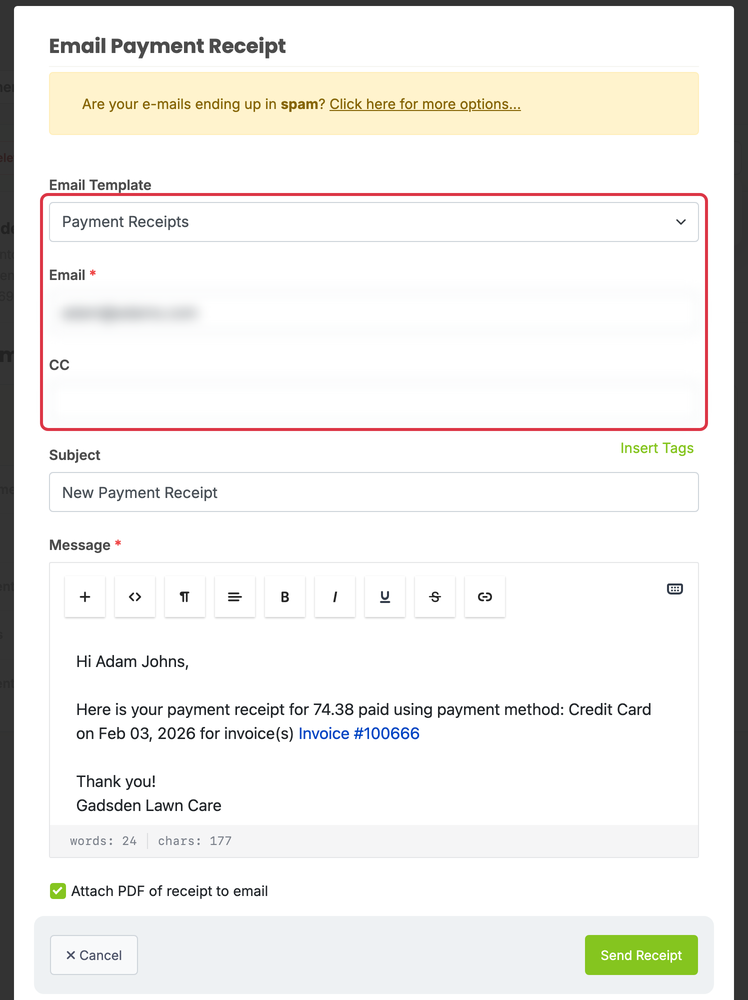 Receipts: email