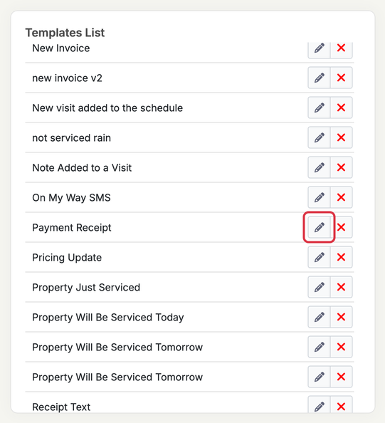 Receipts: sms templates