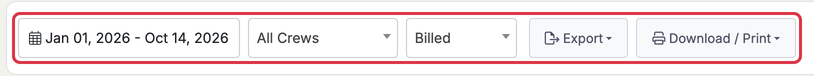 Revenue by Crew report filters