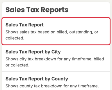 Sales Tax Report on the Reports page