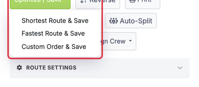 Optimize Route for Single Crew: routing optimize menu