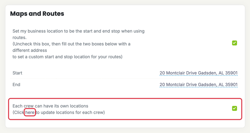 Stop and Start Locations for Routes: routing prefs crew locations