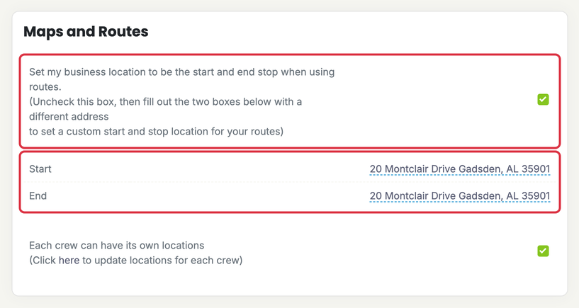 Stop and Start Locations for Routes: routing prefs start end