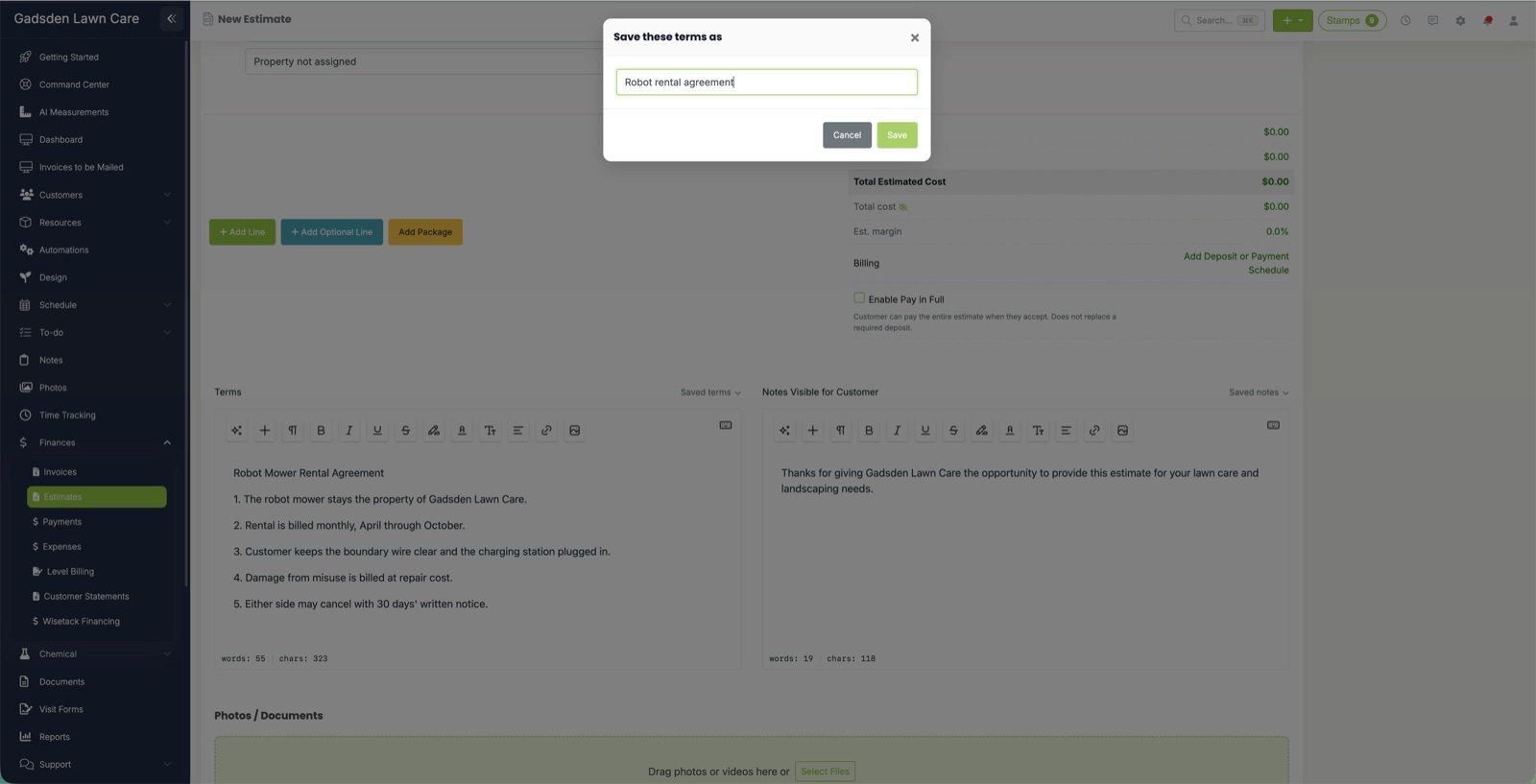 Naming the terms in the Save these terms as box