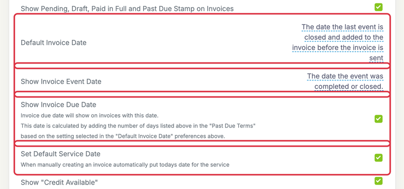 Invoices, Estimates & Receipts Settings: settings inv dates