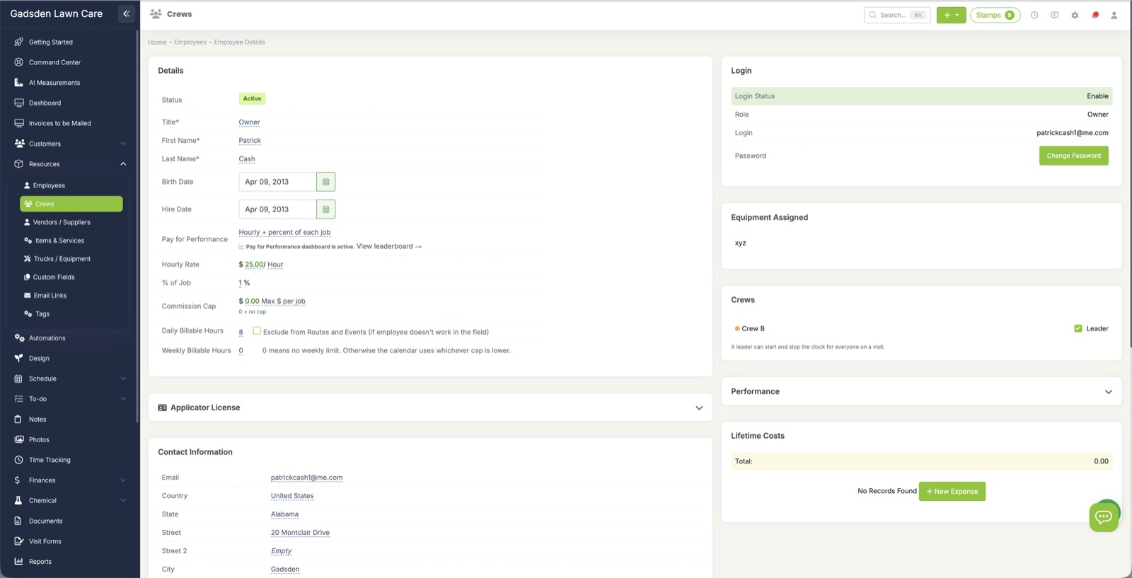 The Leader checkbox in the Crews card on the employee page