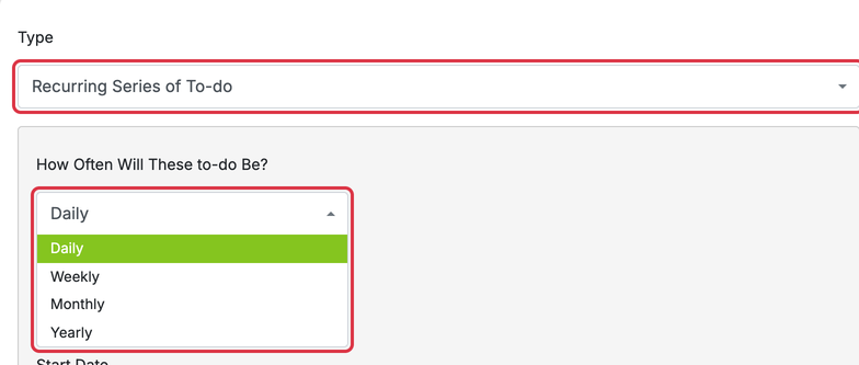 To-do’s: todos recurring how often