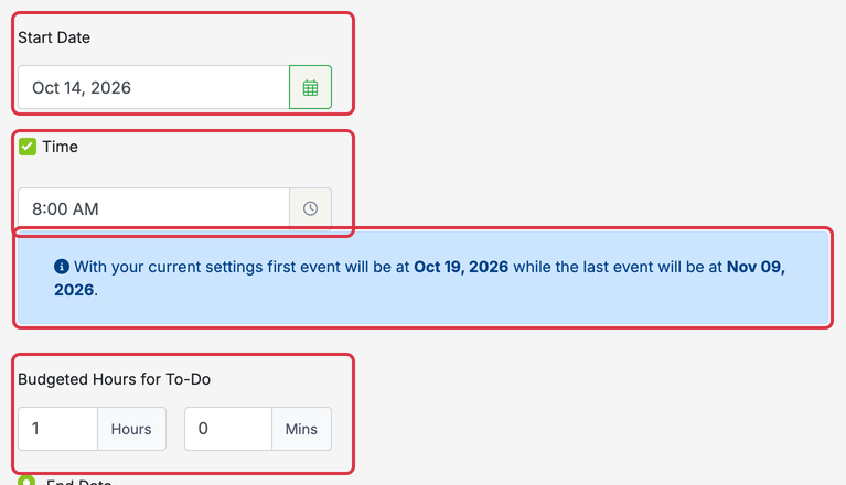 To-do’s: todos recurring start